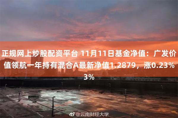 正规网上炒股配资平台 11月11日基金净值：广发价值领航一年持有混合A最新净值1.2879，涨0.23%